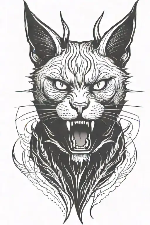 Lucifer cat with horns and fangs looking forward tattoo design idea