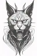 Lucifer cat with horns and fangs looking forward tattoo design idea