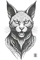Lucifer cat with horns and fangs looking forward tattoo design idea