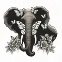 elephant face with butterflies and flowers growing tattoo design idea