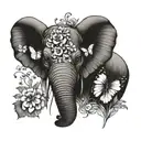 elephant face with butterflies and flowers growing tattoo design idea