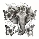 elephant face with butterflies and flowers growing tattoo design idea