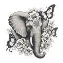 elephant head with flowers and butterflies tattoo design idea