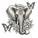 elephant head with flowers and butterflies tattoo design idea