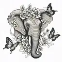 elephant head with flowers and butterflies tattoo design idea