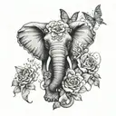 elephant head with flowers and butterflies tattoo design idea