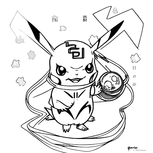 A realistic portrait of Pikachu wearing a Dracaufeu onesie tattoo design idea