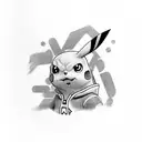 A realistic portrait of Pikachu wearing a Dracaufeu onesie tattoo design idea