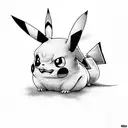 A realistic portrait of Pikachu wearing a Dracaufeu onesie tattoo design idea