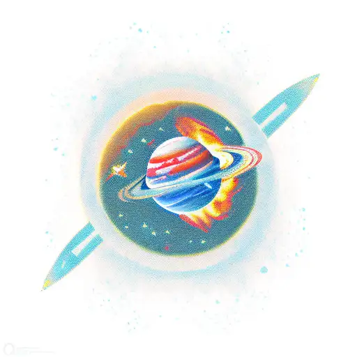 planets, space , astronaut, flames, rocket ship  tattoo design idea