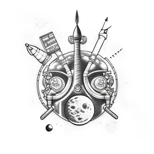 plantes, space , astronaut, flames, rocket ship  tattoo design idea