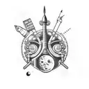 plantes, space , astronaut, flames, rocket ship  tattoo design idea
