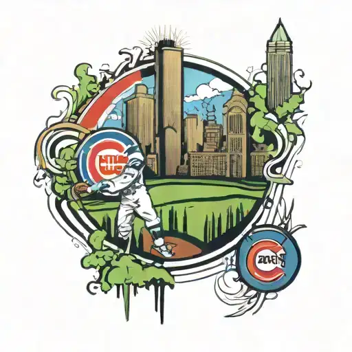 quarter sleeve Chicago cubs with city scene  tattoo design idea