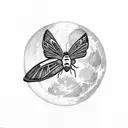 fluffy moth with large fluffy spread wings with fireflies around it and a moon tattoo design idea