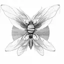 fluffy moth with large fluffy spread wings with fireflies around it and a moon tattoo design idea