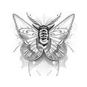 fluffy moth with large fluffy spread wings with fireflies around it tattoo design idea