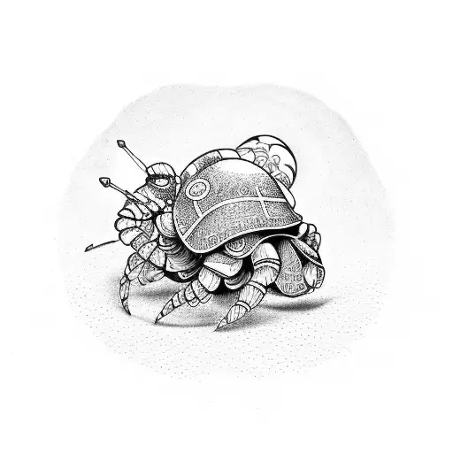 hermit crab holding stick tattoo design idea