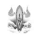 broken surfboard tattoo design idea