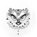owlbear cub dressed as a rpg classe with a d20 dice tattoo design idea