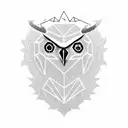 owlbear cub dressed as a rpg classe with a d20 dice tattoo design idea