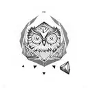 owlbear cub dressed as a rpg classe with a d20 dice tattoo design idea