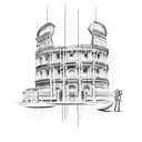 A construction worker holding a paintbrush with Italy's famous landmarks as the backdrop tattoo design idea