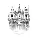 A construction worker holding a paintbrush with Italy's famous landmarks as the backdrop tattoo design idea