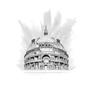 A construction worker holding a paintbrush with Italy's famous landmarks as the backdrop tattoo design idea