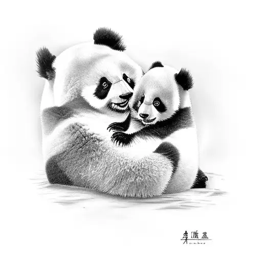 mom and baby pandas  tattoo design idea