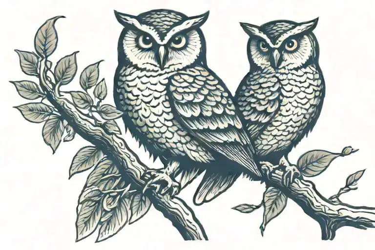 owl perched on branch hold snake in beak tattoo design idea