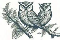 owl perched on branch hold snake in beak tattoo design idea