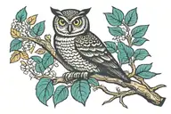 owl perched on branch hold snake in beak tattoo design idea