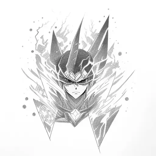 A lightning bolt transforming into an anime character tattoo design idea