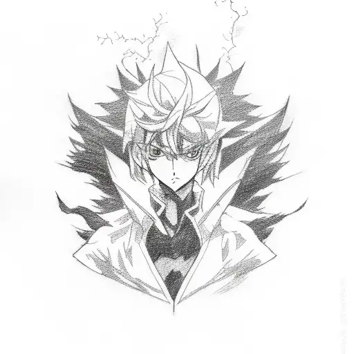 A sketch-style tattoo of an anime character summoning lightning tattoo design idea