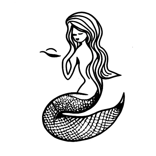 Blackwork Mermaid Caught In A Fishing Net Tattoo Idea - BlackInk AI