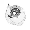 mountains with moon in circle like vinyl with gramophone arm tattoo design idea