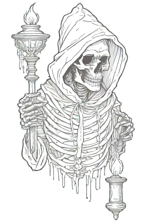 a skeleton with a hood holding a candle tattoo design idea
