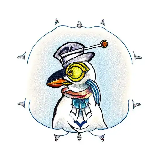 Seagull sailor with pipe and hat tattoo design idea