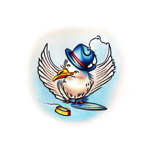 Seagull sailor smoking pipe and a hat tattoo design idea