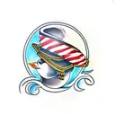 Seagull sailor smoking pipe and a hat tattoo design idea