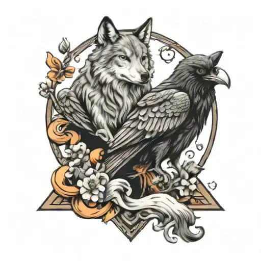 wolf and crow holding tattoo design idea