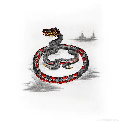 fu-dog and snake with red details sleev tattoo design idea