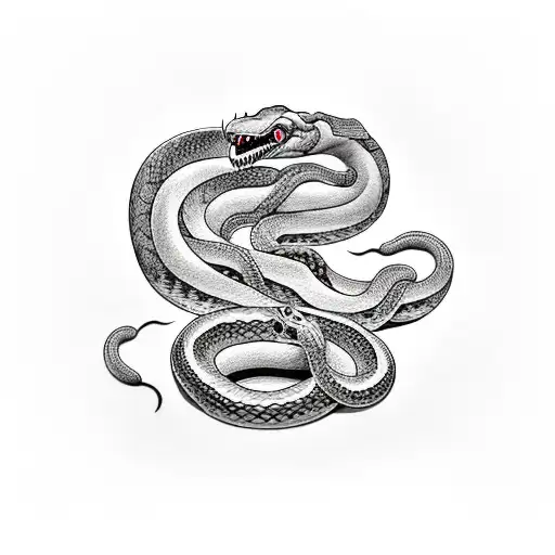 fu-dog and snake with red details tattoo design idea