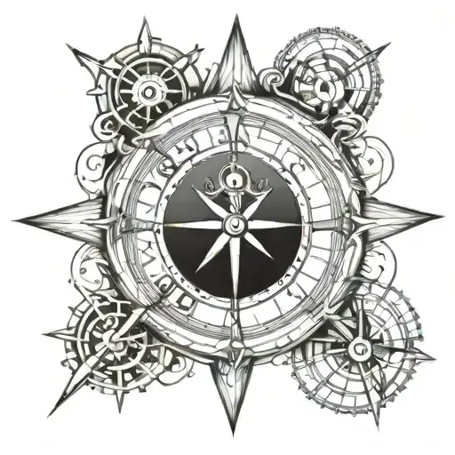 Nautical compass with a clock embedded in it tattoo design idea