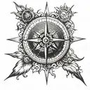Nautical compass with a clock embedded in it tattoo design idea