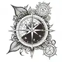 Nautical compass with a clock embedded in it tattoo design idea