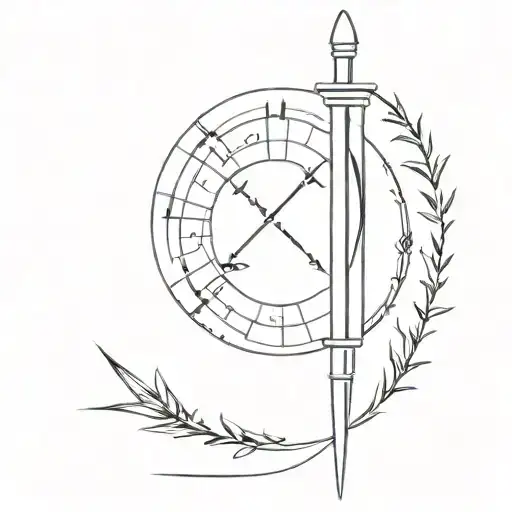 oscar with ogham alphabet. integrate date 18082023 and a divine spear. sleek design tattoo design idea