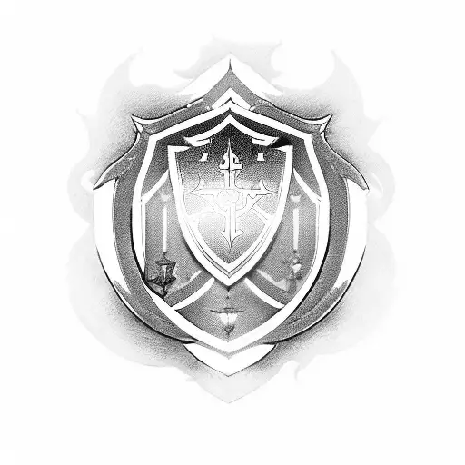 A detailed and intricate tattoo of a Templar knight holding a shield with the symbol of Saint Benedict's medal on it tattoo design idea