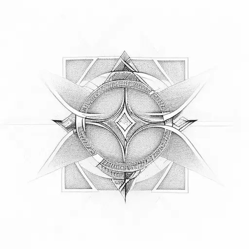 A geometric design of intersecting lines forming a cross, with the phrase 'everything happens for a reason' written within the shapes tattoo design idea