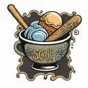 ice cream in a soup bowl with banner that says "soup"  tattoo design idea